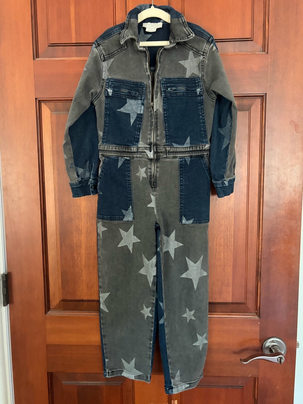 Stella McCartney Star Print Two-Tone Denim Jumpsuit coveralls